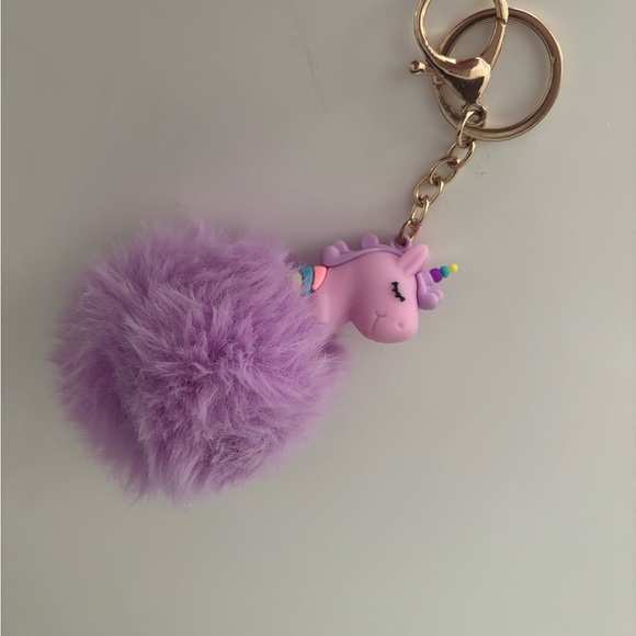 Accessories - Purple Unicorn Pom Pom Keychain